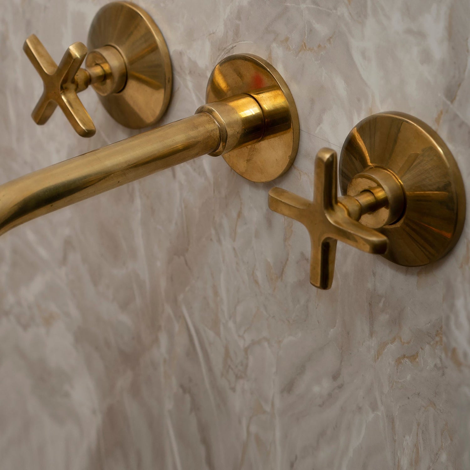 Unlacquered Brass Wall Mounted Bathroom Faucet, Solid Brass Bathroom Faucet With Cross Handle