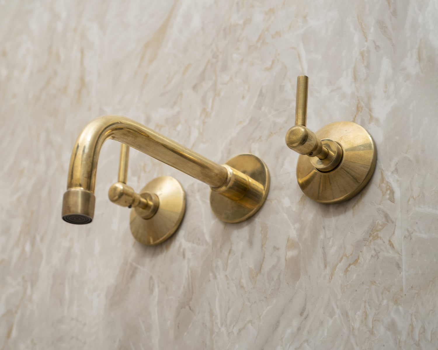 Handcrafted Brass Wall Mounted Bathroom Faucet With Lever Handles