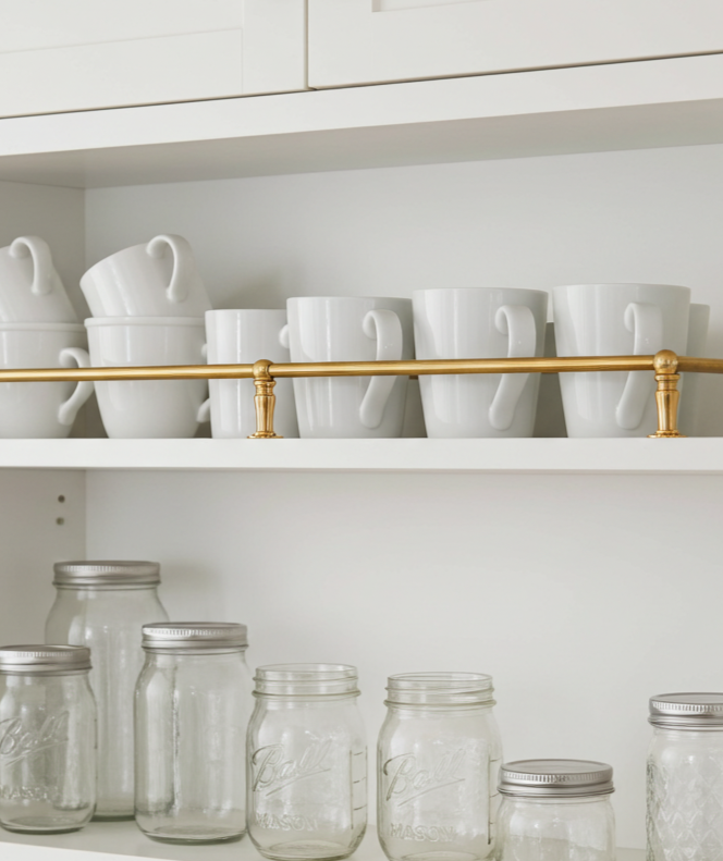 Unlacquered Brass Gallery Rail – Solid Brass Shelf Guard for Kitchen Cabinets