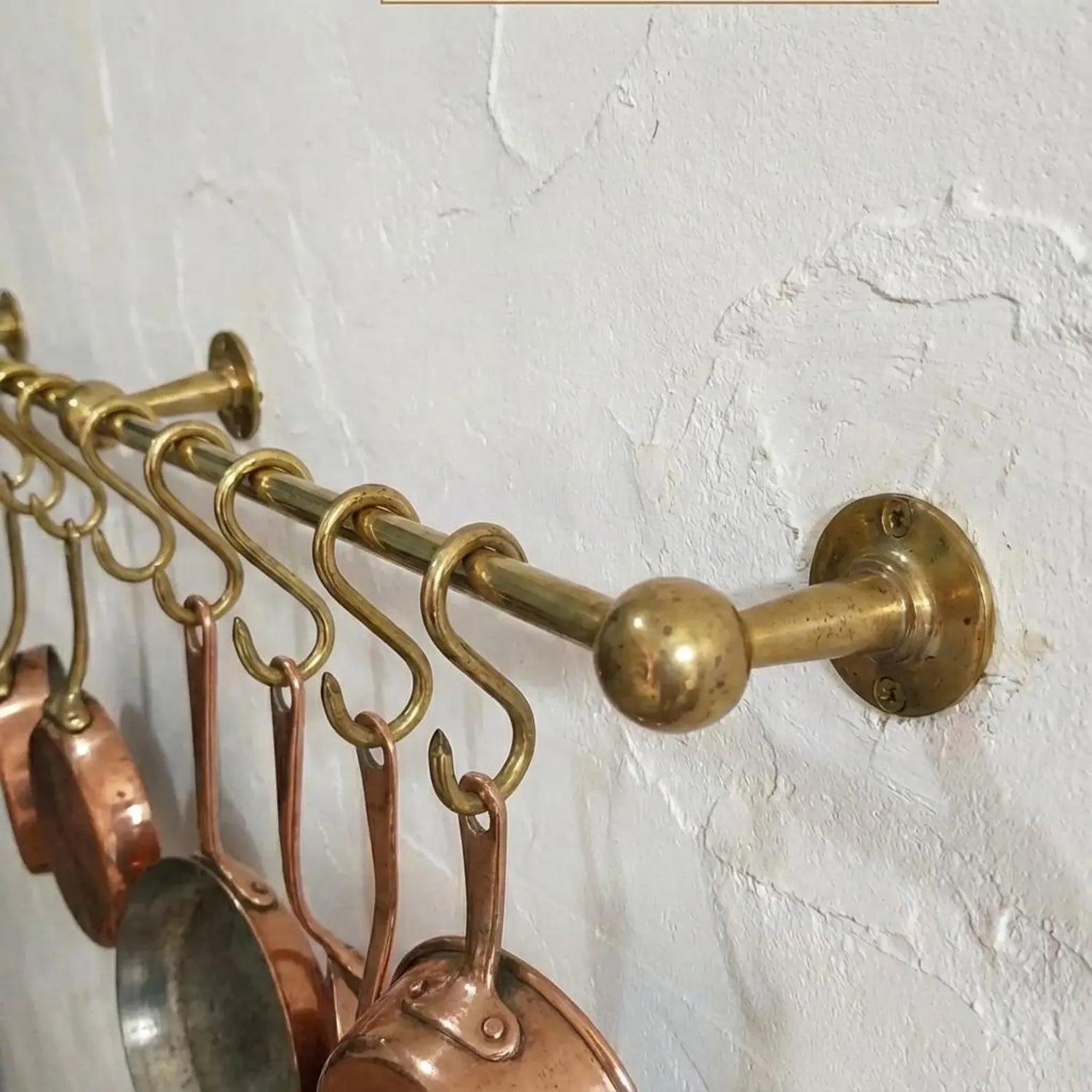 Unlacquered Brass Kitchen Rail – Handmade Wall Mounted Pot Rack with Hooks
