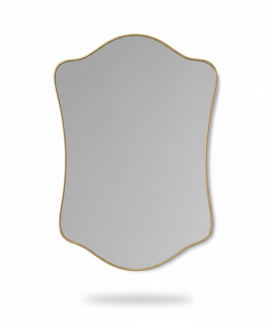 Varaudu Wavy Shield Mirror Handmade Brass Mirror - Antique Brass Bathroom Mirror, Vanity Wall Decor