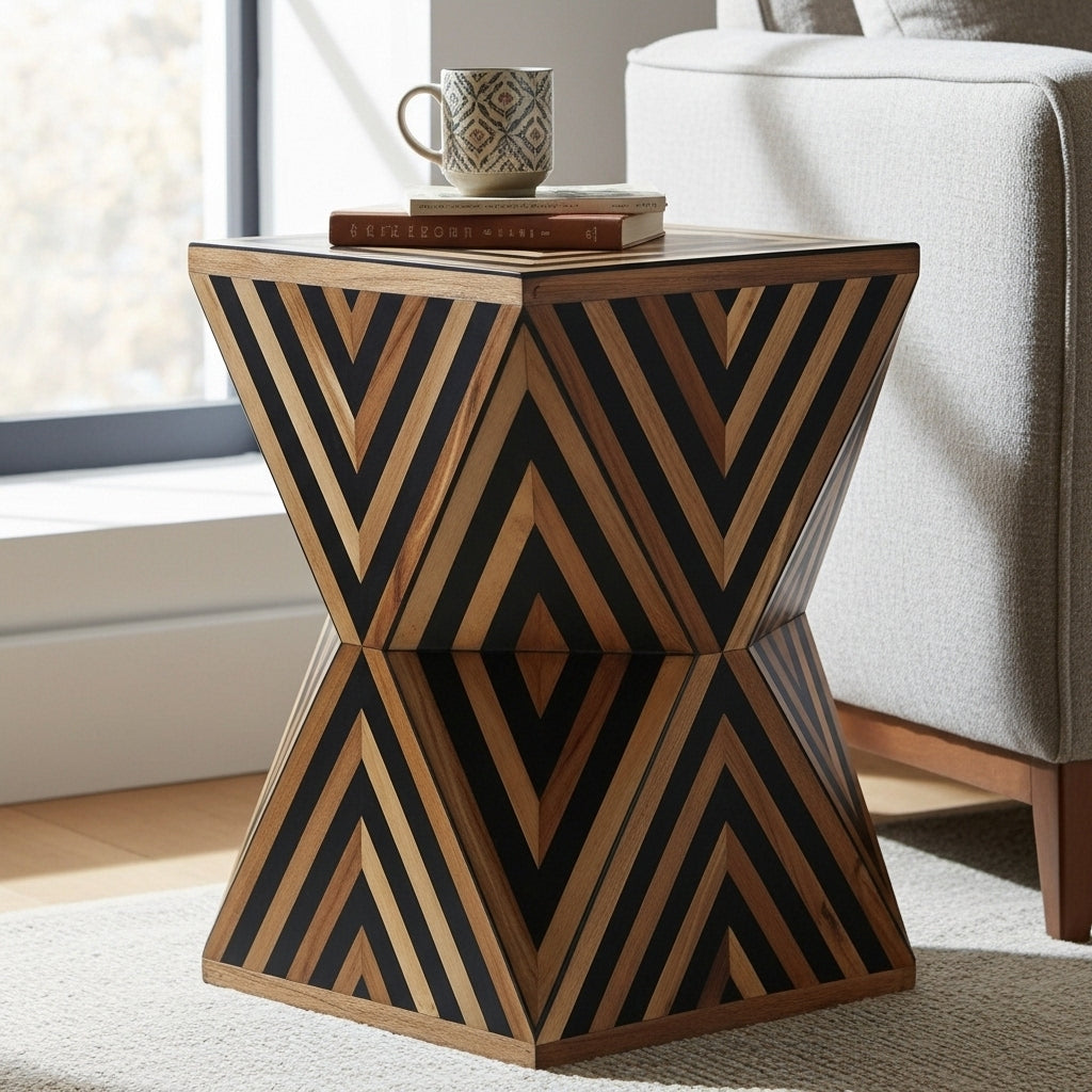 Handcrafted Geometric Wooden Side Table – Modern Accent Design