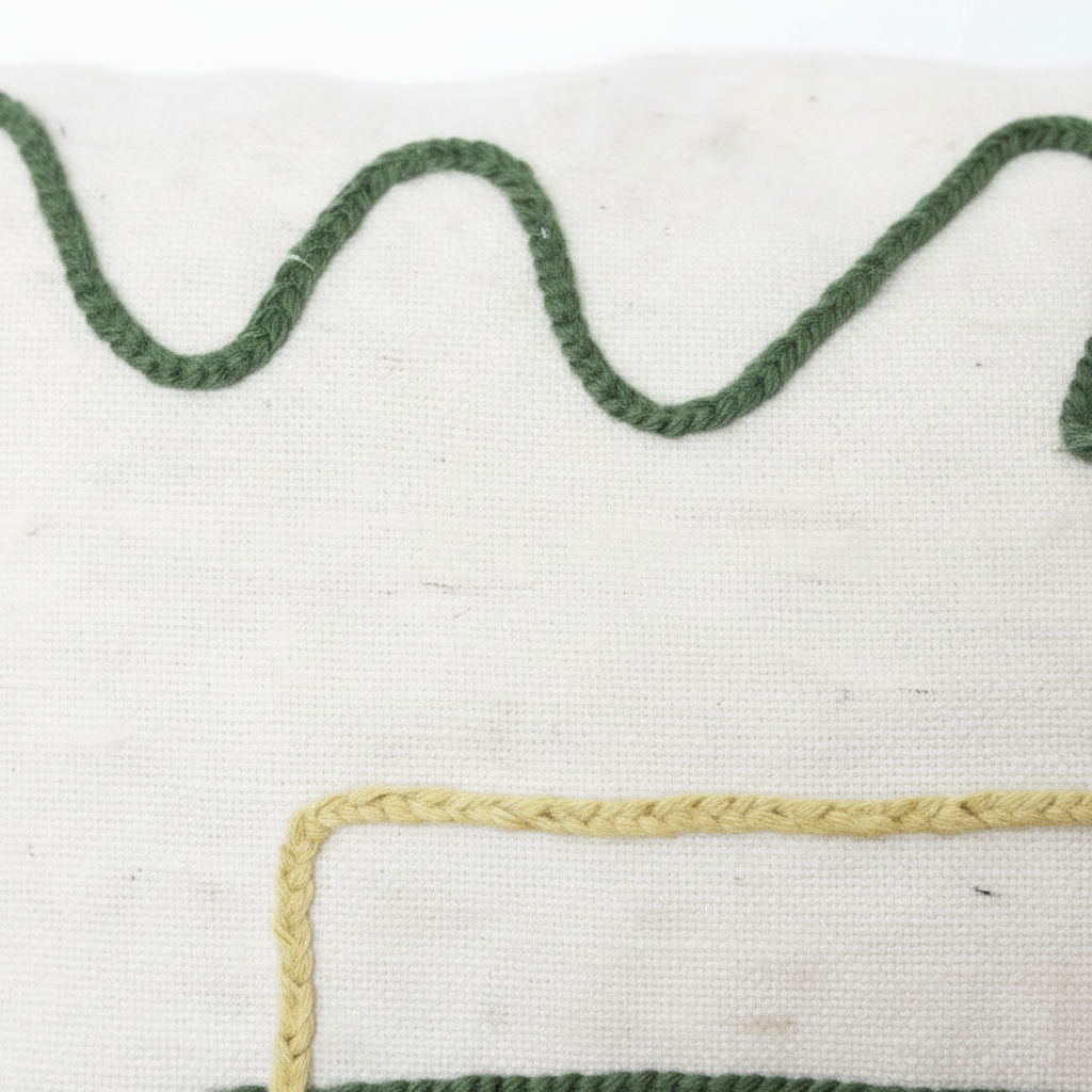 Abstract Embroidered Pillow Cover – Minimalist Line Art Cushion in Neutral Tones
