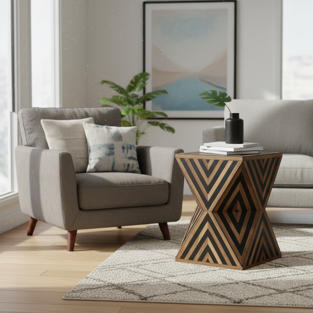 Handcrafted Geometric Wooden Side Table – Modern Accent Design
