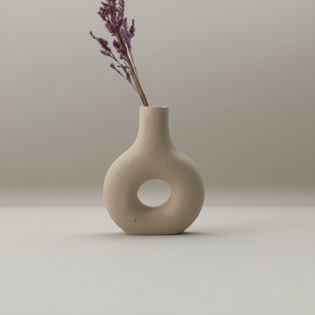 Handmade Ceramic Vase – Minimal Neutral Donut Vase with Matte Finish