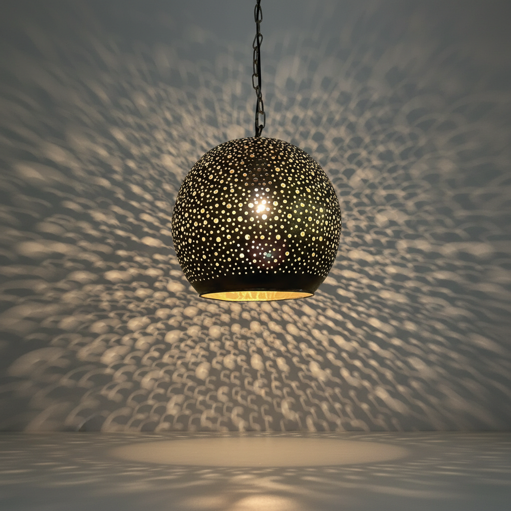 Focus Key Brass Pendant Light – Hand-Perforated Sphere Ceiling Lamp