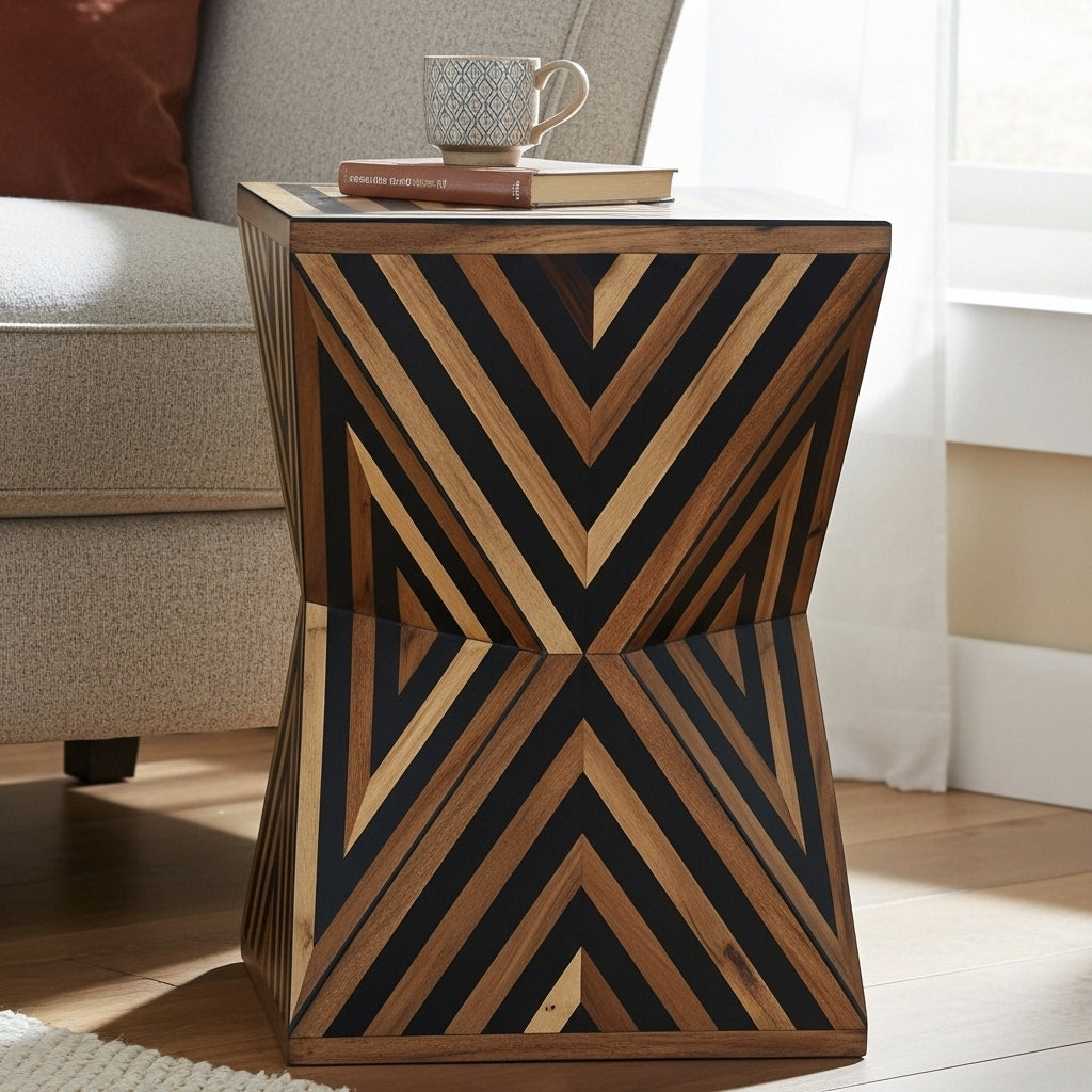 Handcrafted Geometric Wooden Side Table – Modern Accent Design
