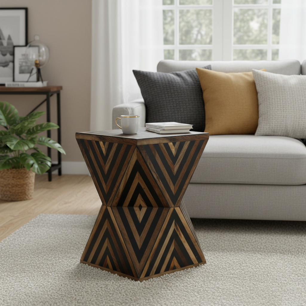 Handcrafted Geometric Wooden Side Table – Modern Accent Design