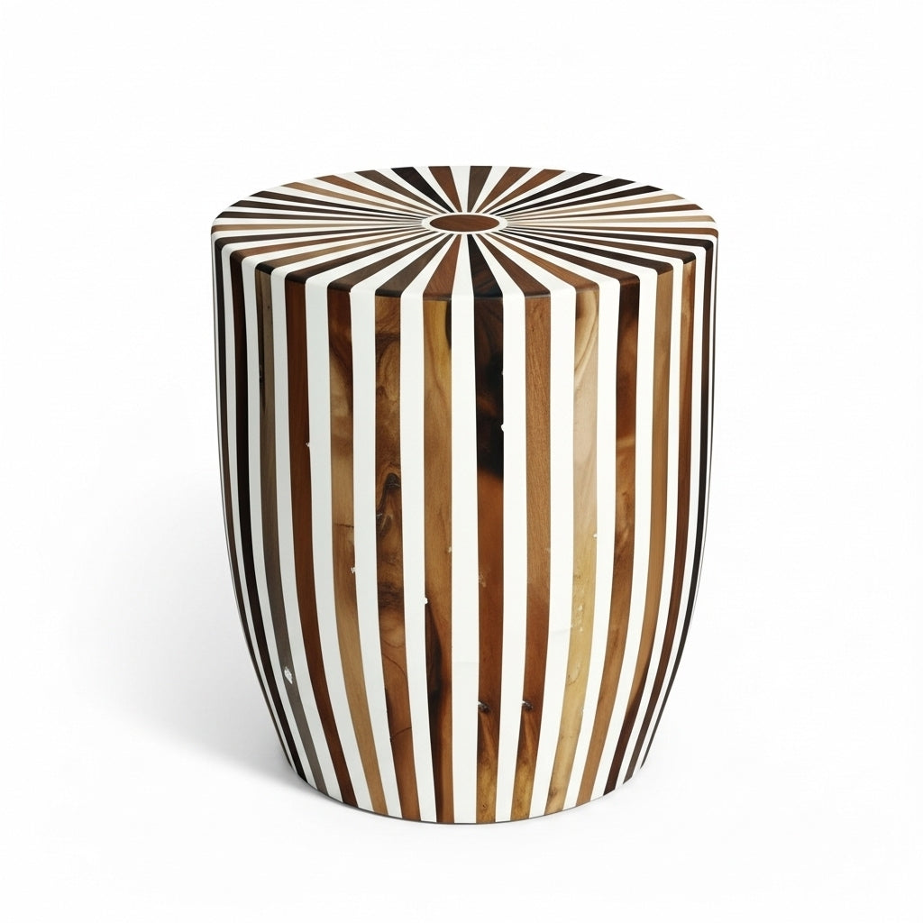 Handcrafted Striped Wooden Side Table – Modern Accent Design