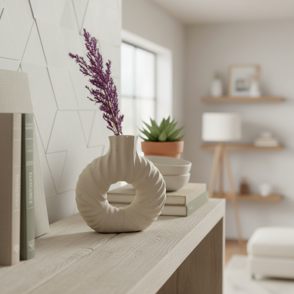 Handmade Ceramic Vase – Textured Sculptural Donut Vase in Neutral Tone