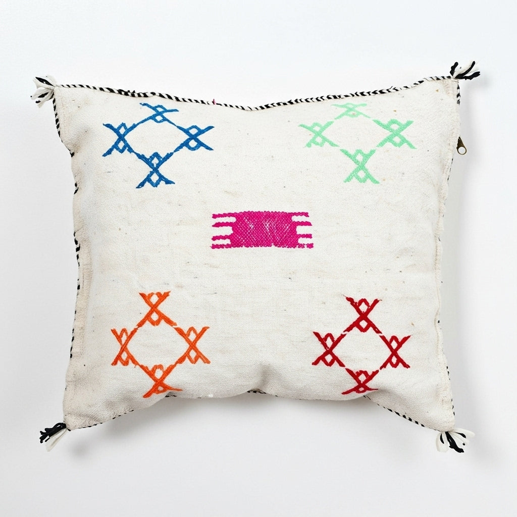 Handwoven Geometric Cotton Throw Pillow Cover | Artisan Boho Cushion with Tassels | Multiple Sizes