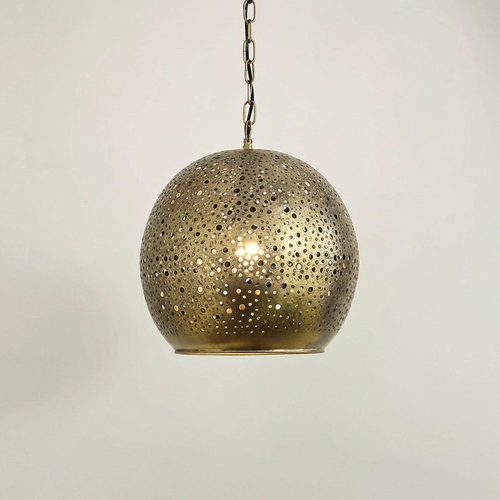 Focus Key Brass Pendant Light – Hand-Perforated Sphere Ceiling Lamp