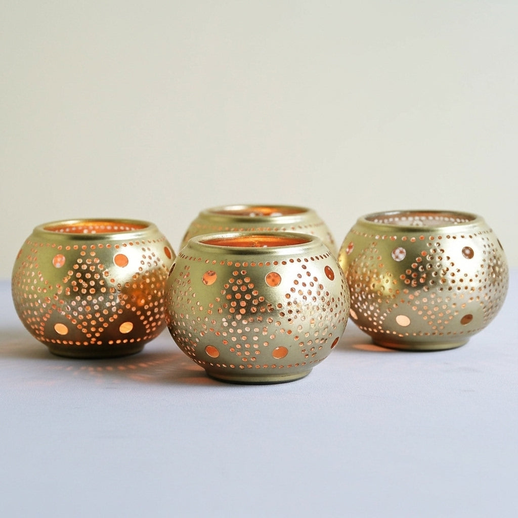 Set of 3 Moroccan Brass Candle Holder with Oriental Design