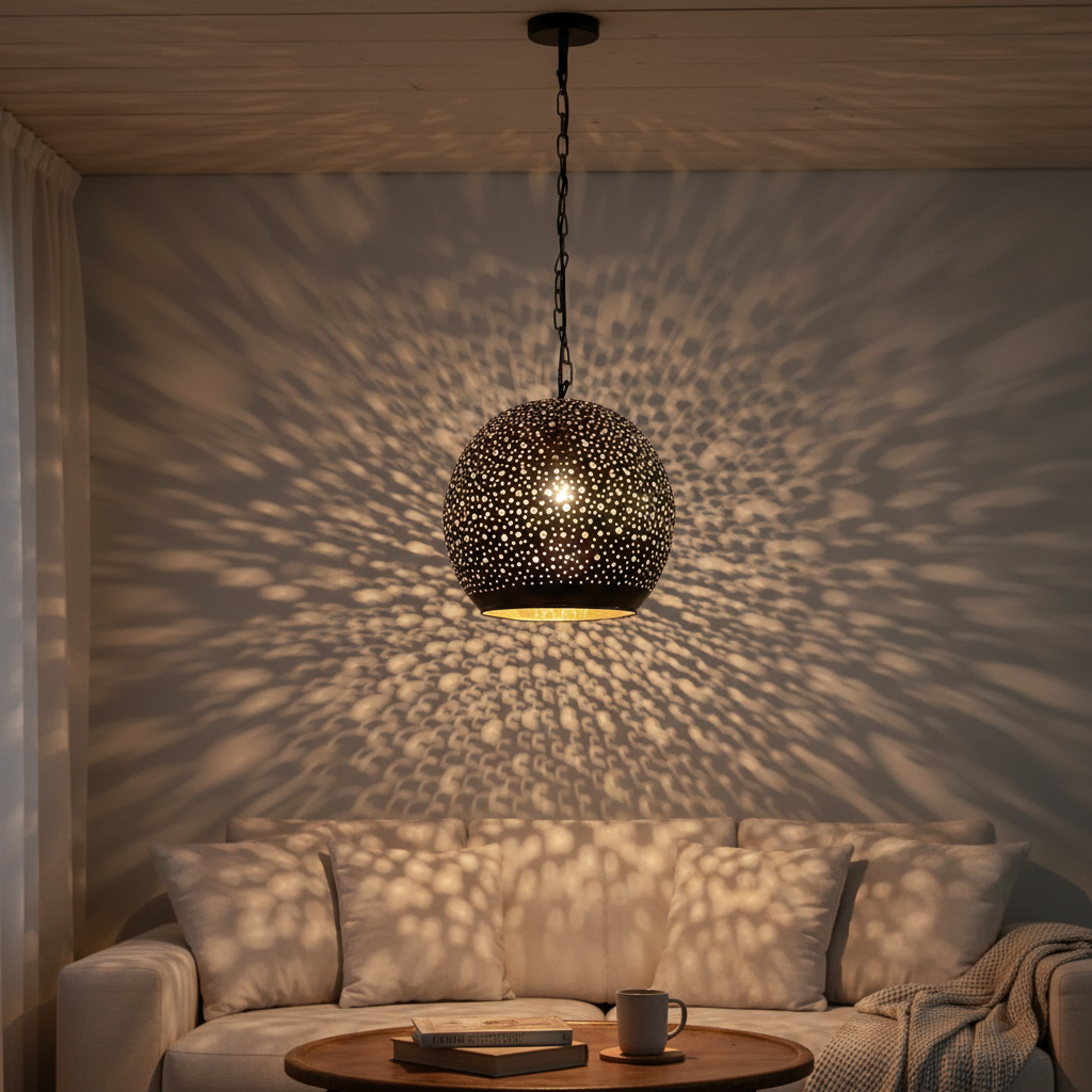 Focus Key Brass Pendant Light – Hand-Perforated Sphere Ceiling Lamp