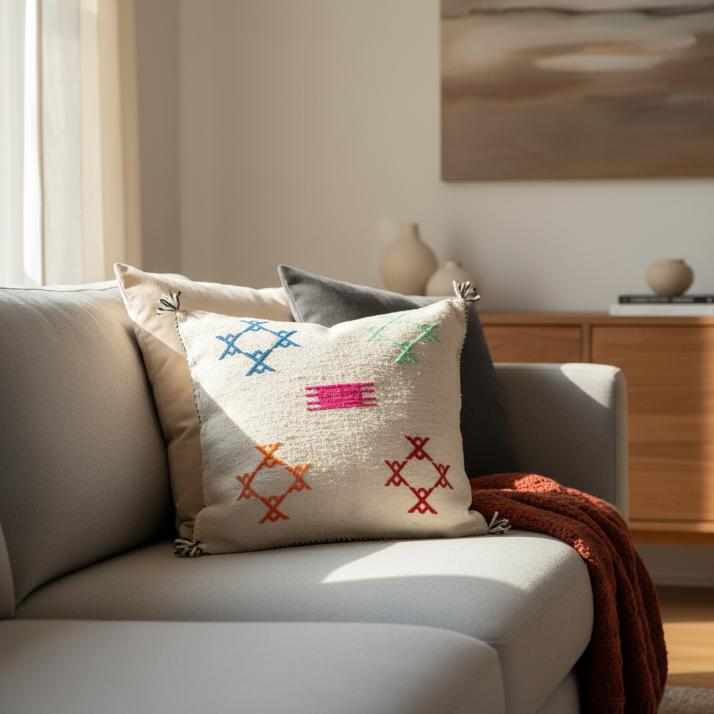 Handwoven Geometric Cotton Throw Pillow Cover | Artisan Boho Cushion with Tassels | Multiple Sizes