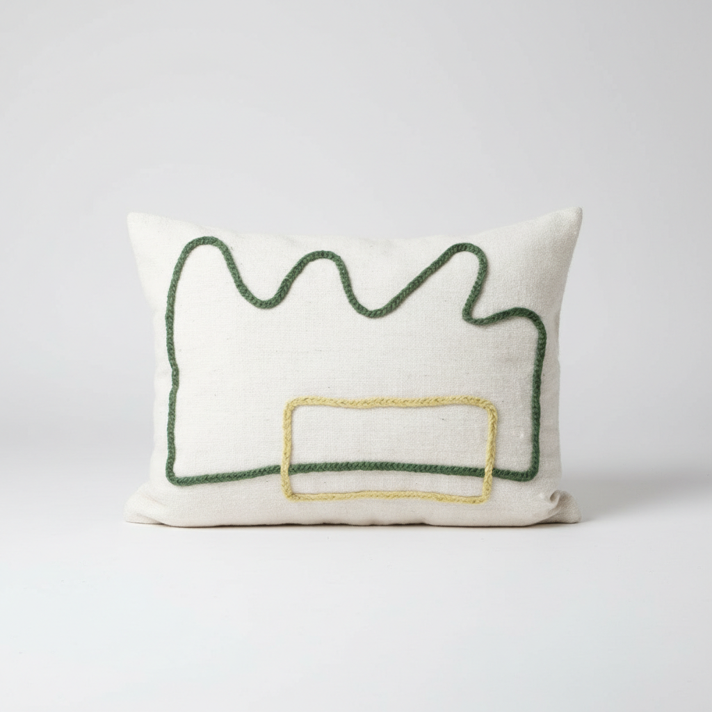 Abstract Embroidered Pillow Cover – Minimalist Line Art Cushion in Neutral Tones