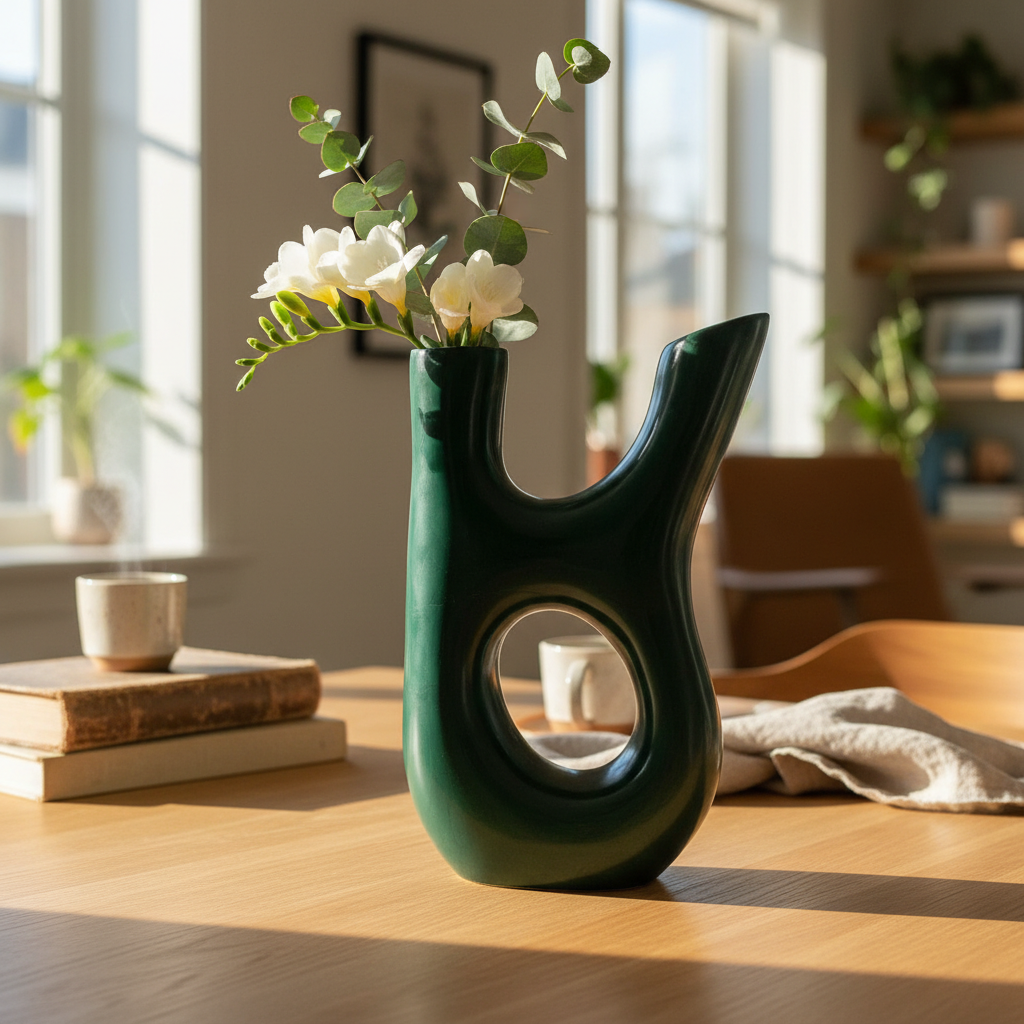 Handmade Ceramic Vase – Abstract Green Sculptural Modern Vase