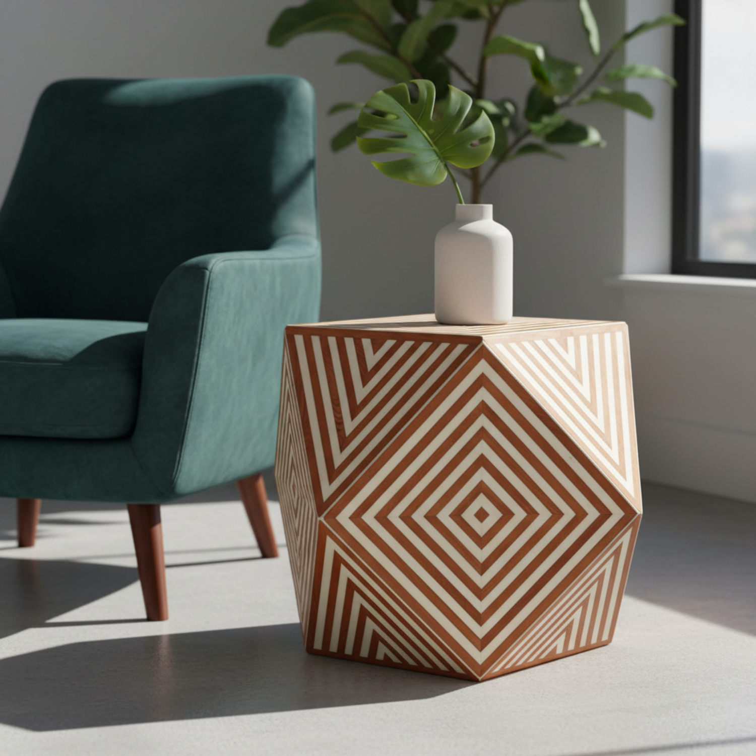 Handmade Hexagon Wood Side Table – 25