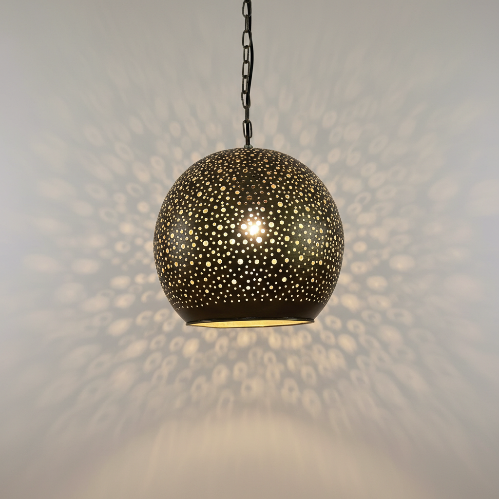 Focus Key Brass Pendant Light – Hand-Perforated Sphere Ceiling Lamp