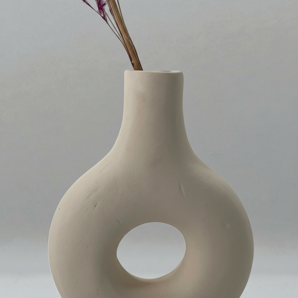 Handmade Ceramic Vase – Minimal Neutral Donut Vase with Matte Finish