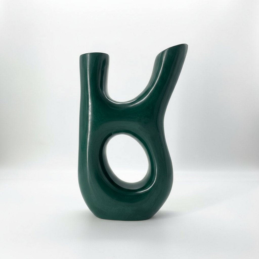 Handmade Ceramic Vase – Abstract Green Sculptural Modern Vase