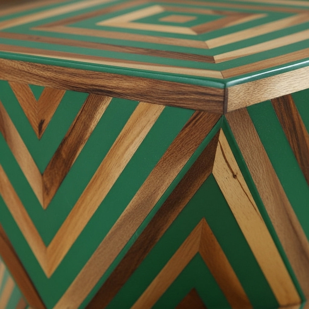 Handcrafted Geometric Green Wood Side Table