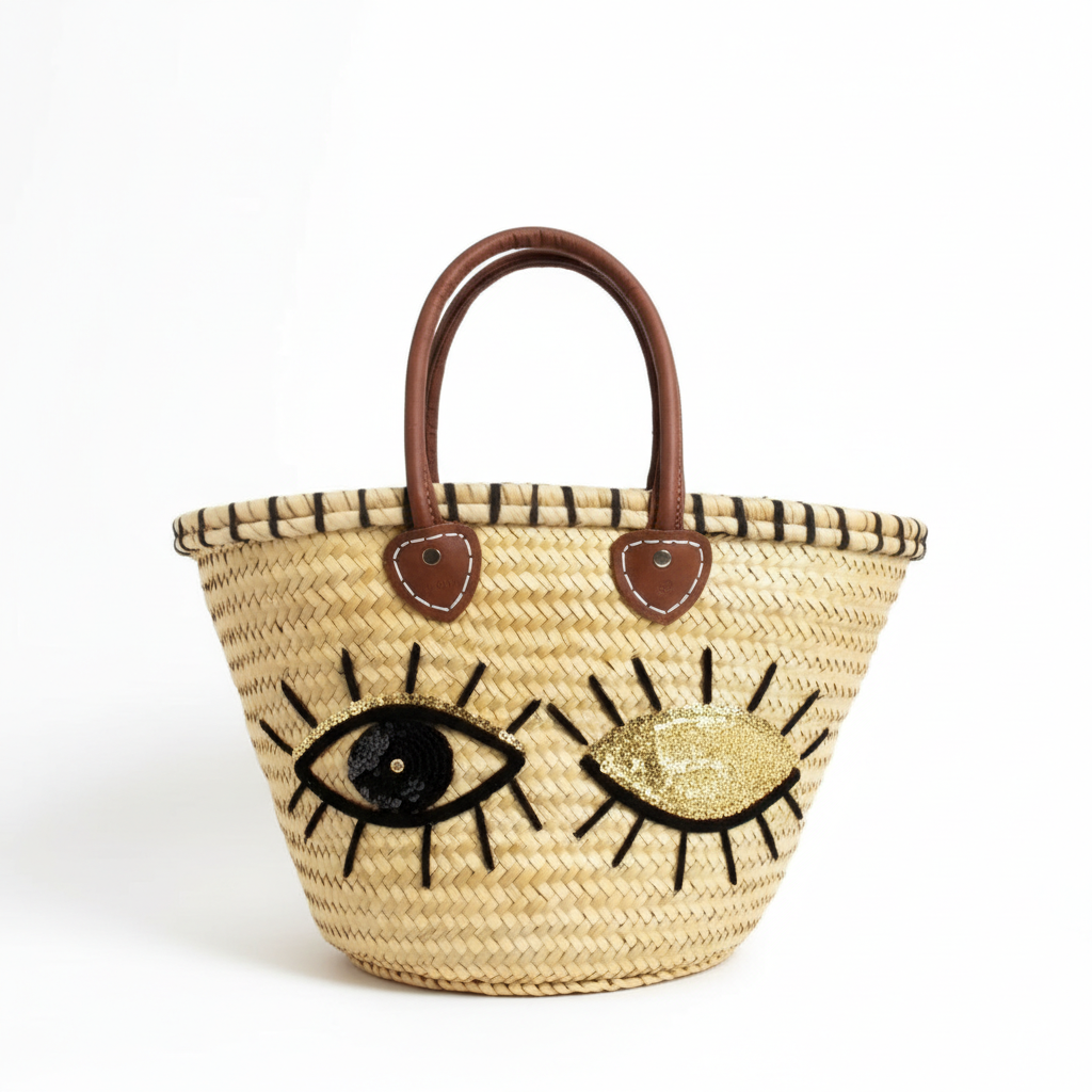 Evil Eye Straw Tote Bag