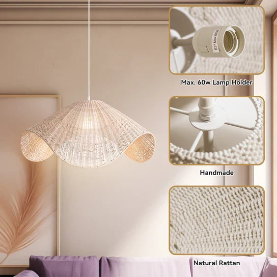 Adaya White Wicker Rattan Pendant Light