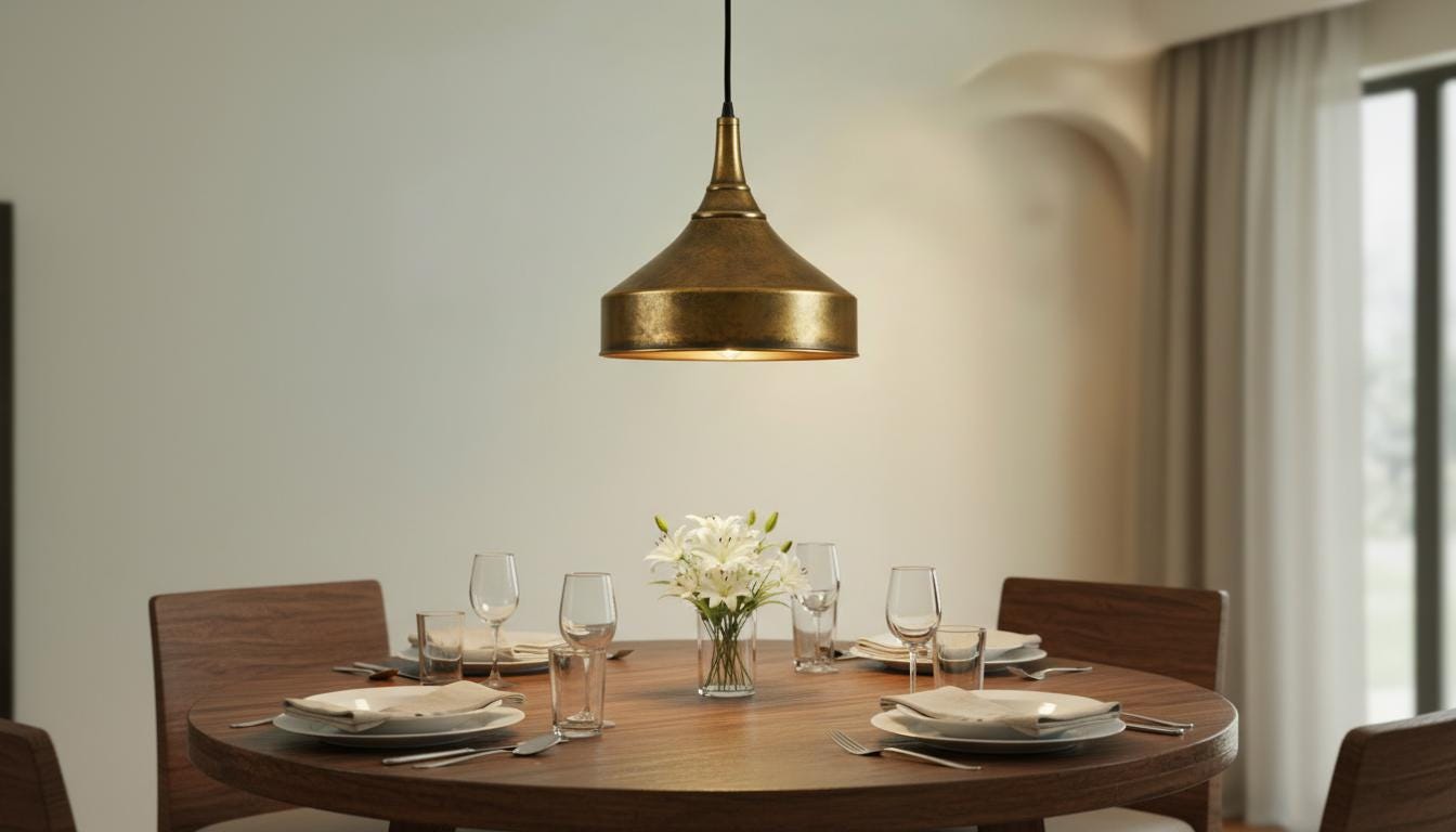 Aged Brass Dome Pendant Light - Antique Kitchen Island Hanging Lamp