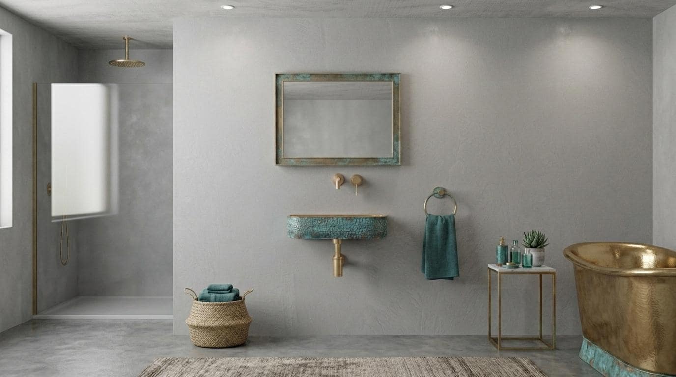 Aged Brass Sink, Green Patina Wall Mount Basin - Hammered Rustic Washbasin, Custom Verdigris Floating Vanity, Powder Room Sink