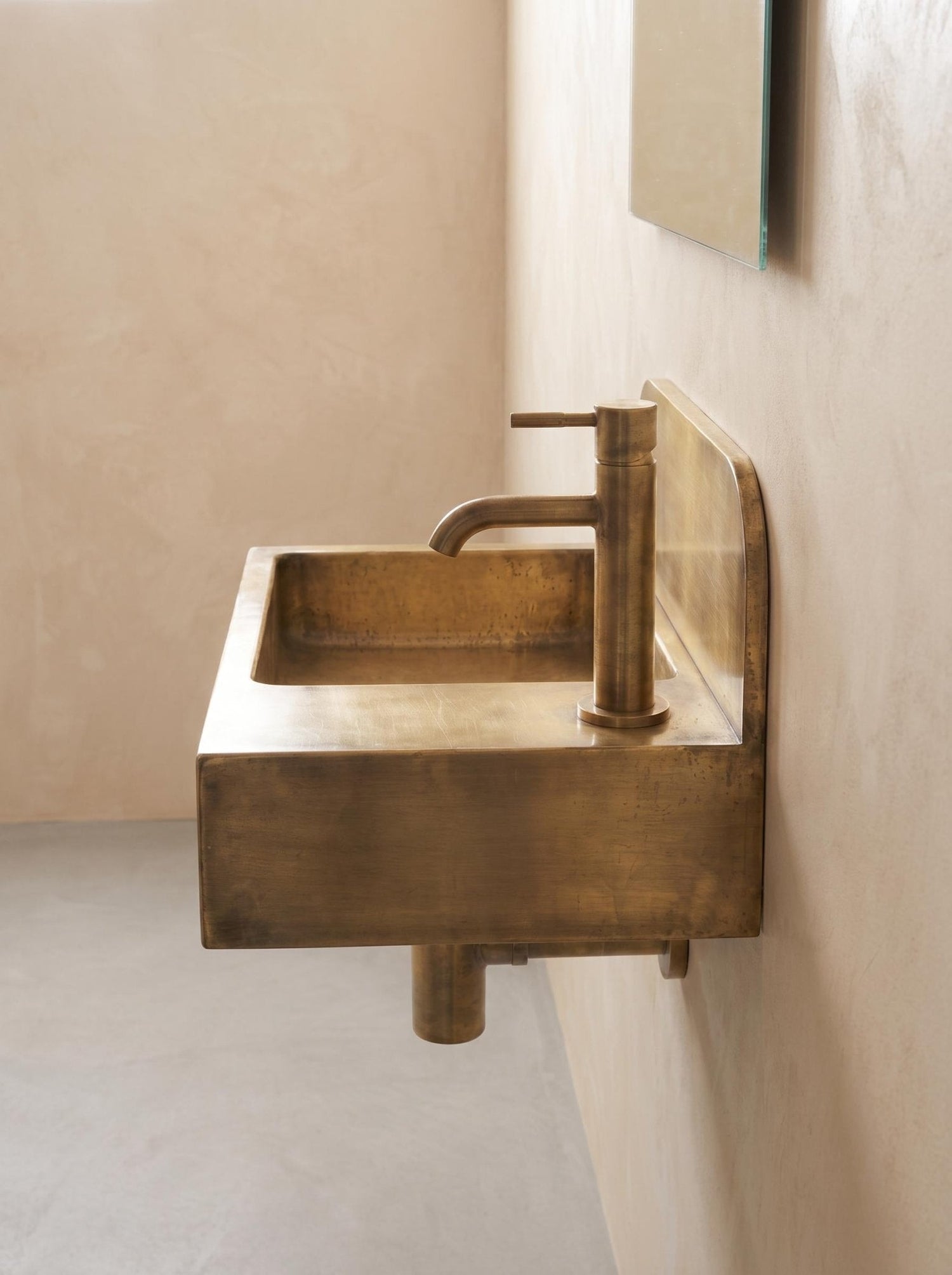 Aged Brass Wall Mounted Sink, Handmade Bathroom Basin, Luxury Powder Room Sink With Faucet & Bottle Trap Space Powder Room Sink