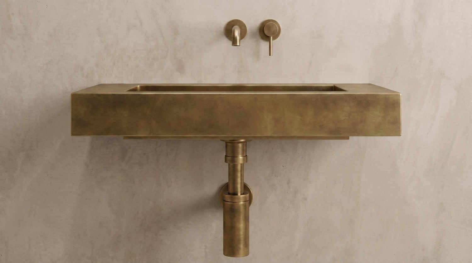Aged Brass Wall Mounted Sink, Handmade Rectangular Bathroom Basin, Luxury Powder Room Sink With Faucet & Bottle Trap