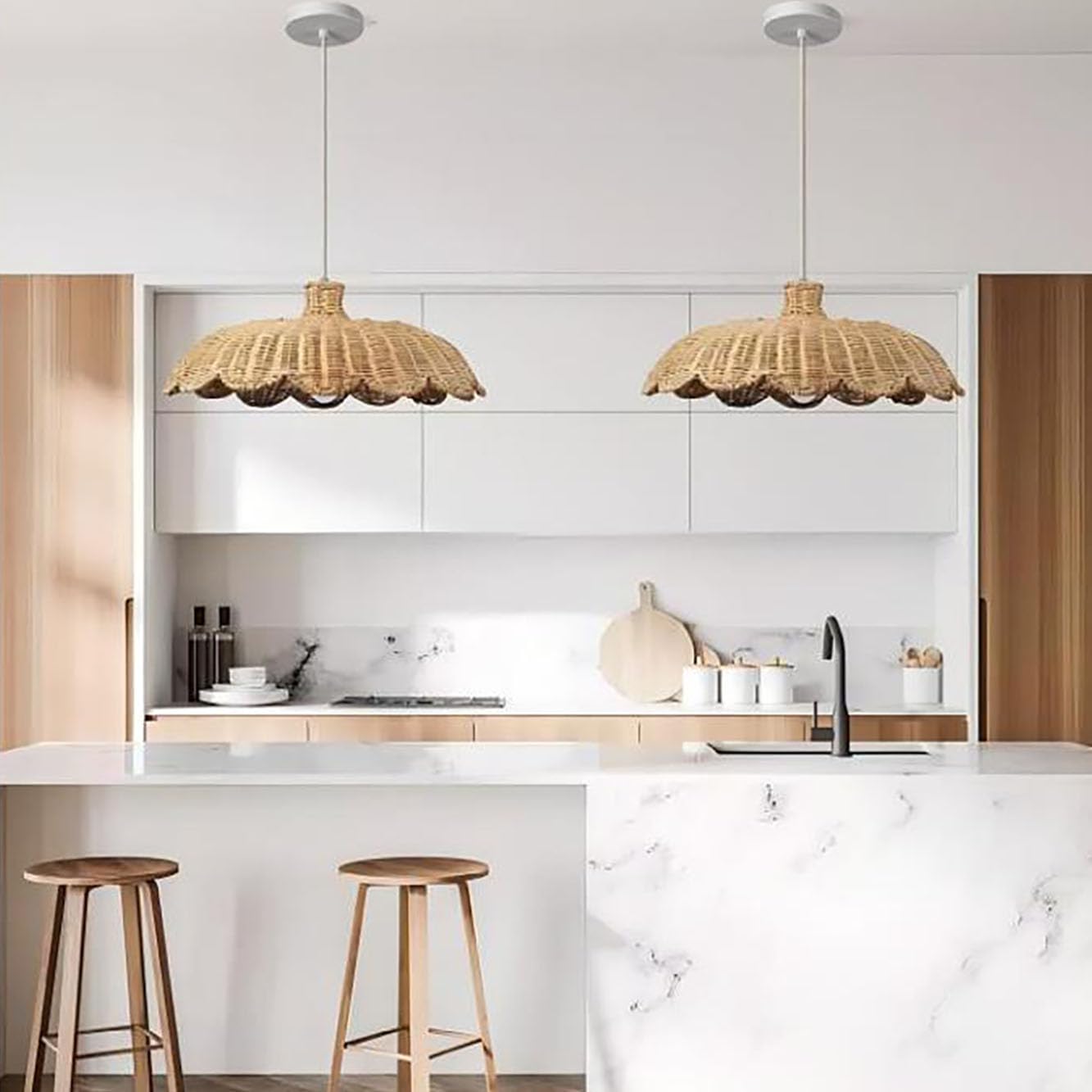 Alice Boho Scallop Rattan Pendant Light