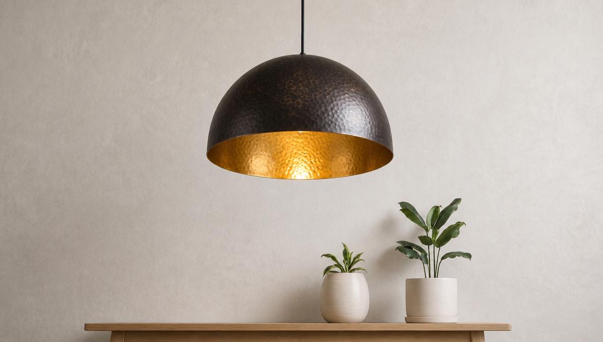 Antique Brass Dome Ceiling Lamp, Black Hammered Brass Pendant Light, Gold Interior Kitchen Island Fixture, Moody Modern Boho Hanging Light