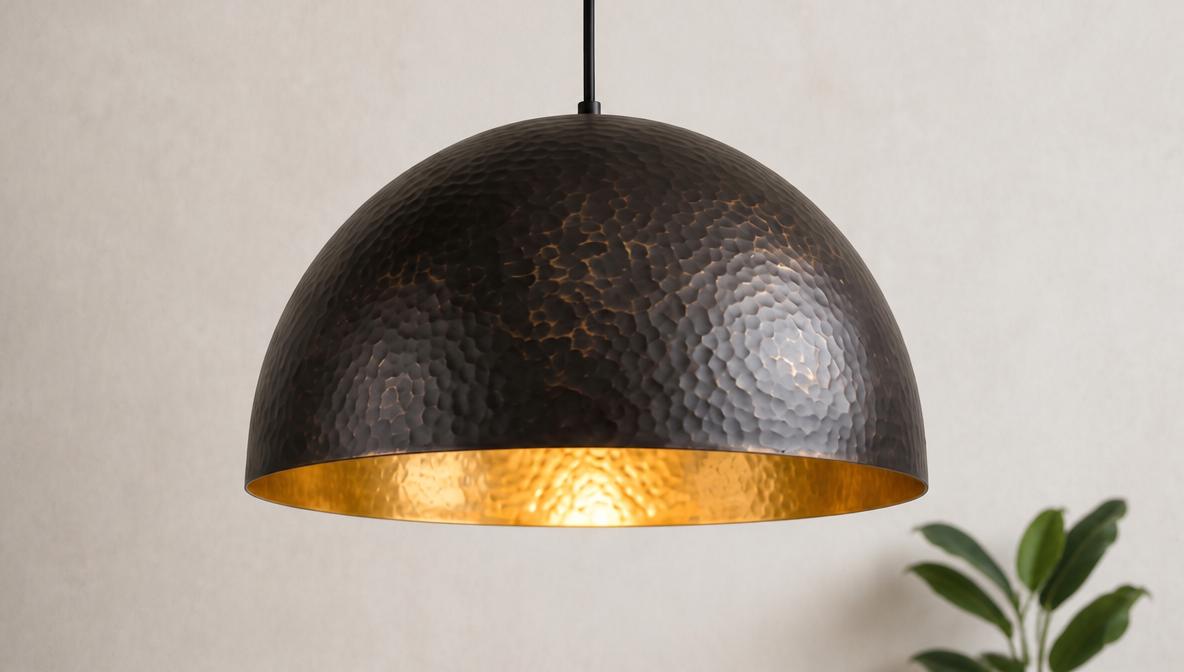 Antique Brass Dome Ceiling Lamp, Black Hammered Brass Pendant Light, Gold Interior Kitchen Island Fixture, Moody Modern Boho Hanging Light