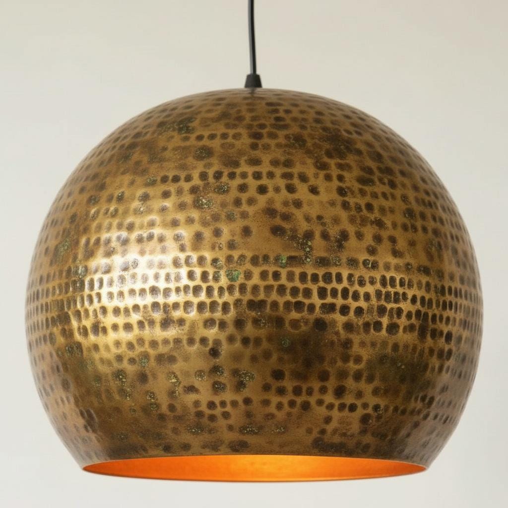Antique Brass Hammered Pendant Lamp - Moroccan Dome Ceiling Fixture - Kitchen Island Lighting - Rustic Farmhouse Light - Boho Decor