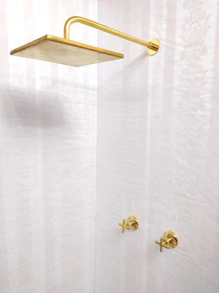 Antique Brass Shower System – Square Rain Shower Head with Dual Cross Handles