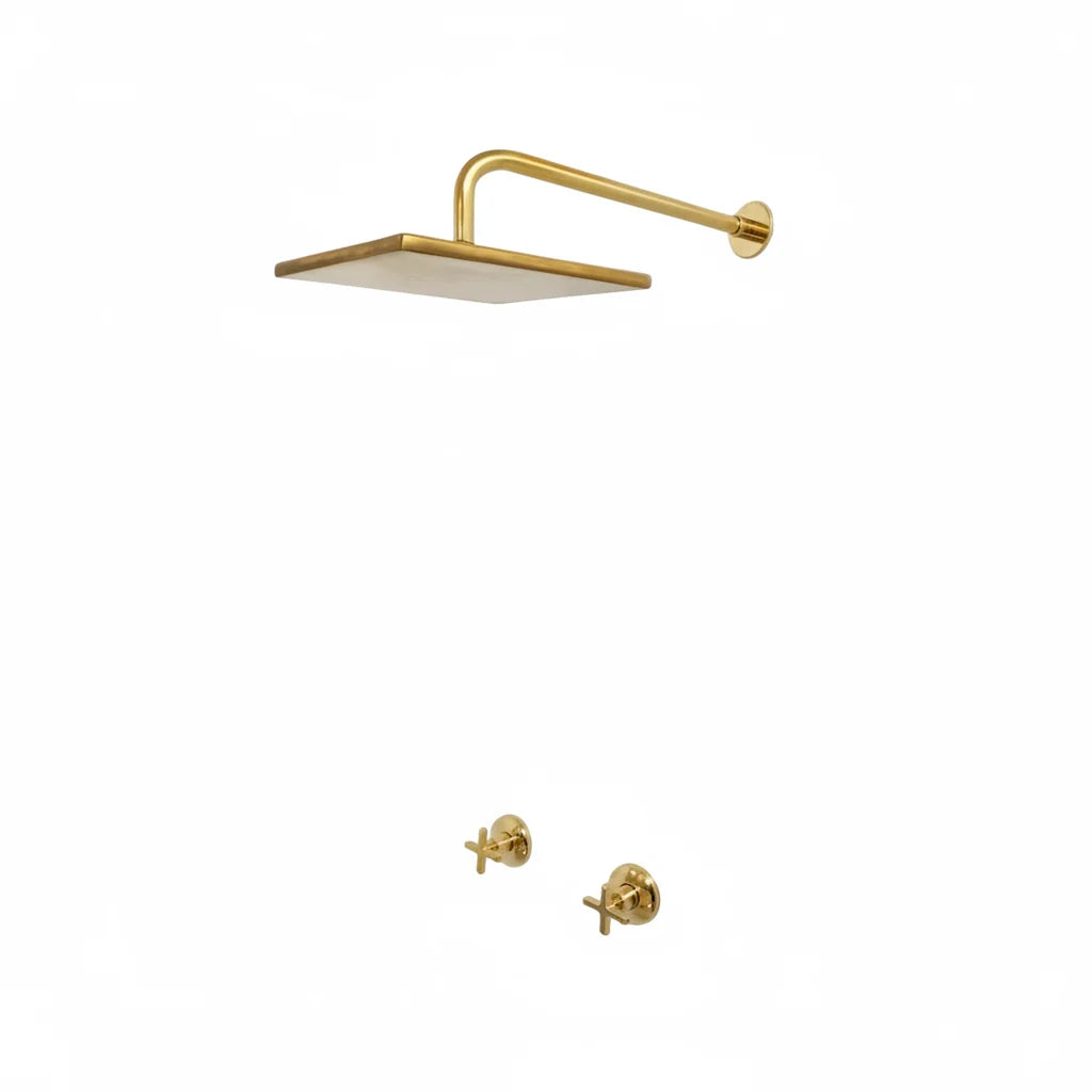 Antique Brass Shower System – Square Rain Shower Head with Dual Cross Handles