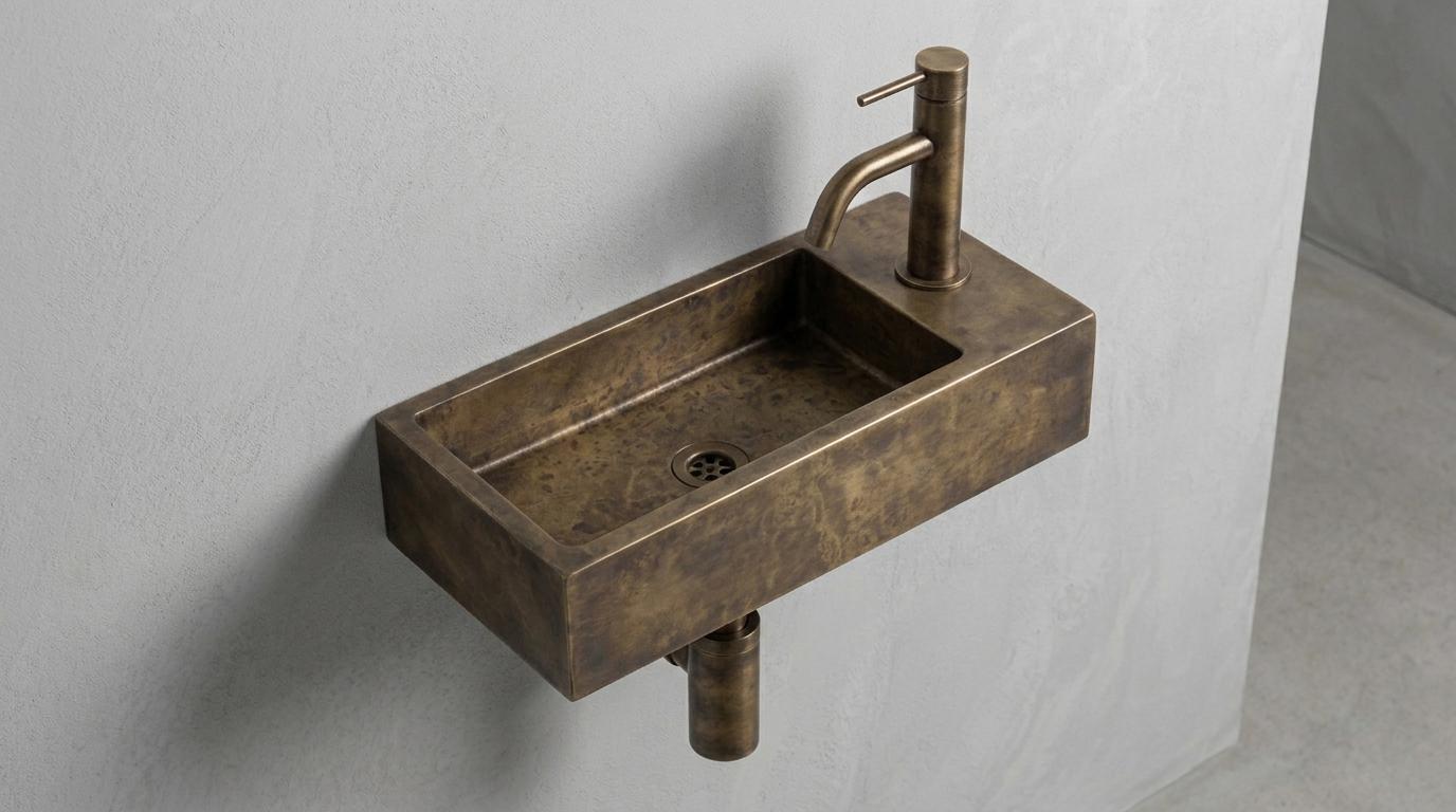 Antique Brass Sink, Wall Mounted Floating Basin, Smooth Rectangular Sink, Bathroom Vanity Washbasin, Custom Handcrafted Copper Wash Sink