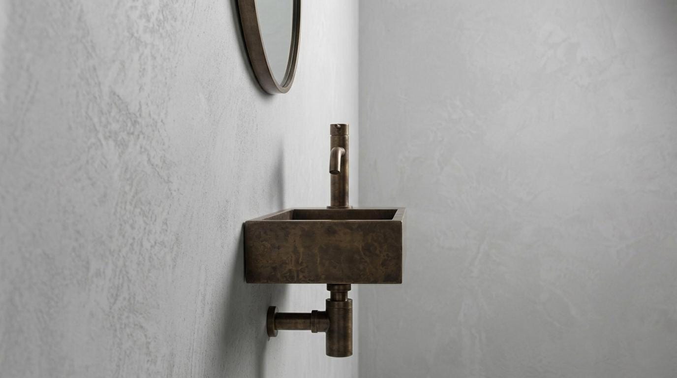 Antique Brass Sink, Wall Mounted Floating Basin, Smooth Rectangular Sink, Bathroom Vanity Washbasin, Custom Handcrafted Copper Wash Sink