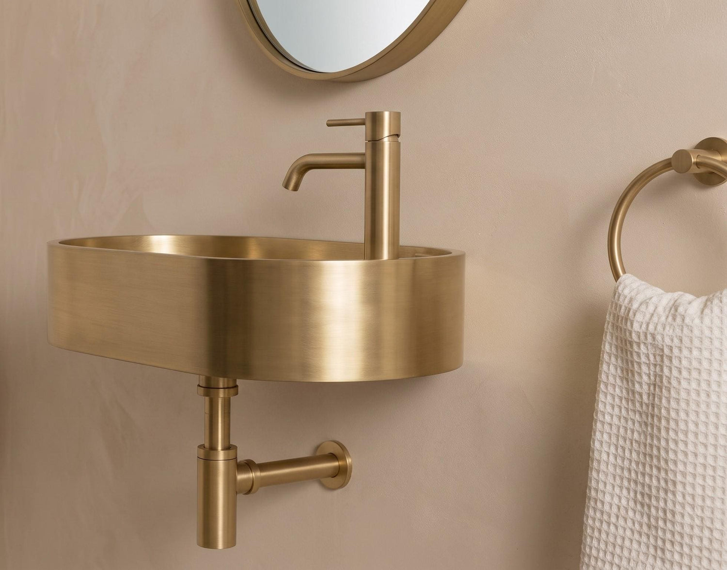 Antique Brass Sink, Wall Mounted Oval Washbasin - Minimalist Bathroom Vanity Basin, Powder Room Gold Floating Vessel Sink, Handmade Lavabo