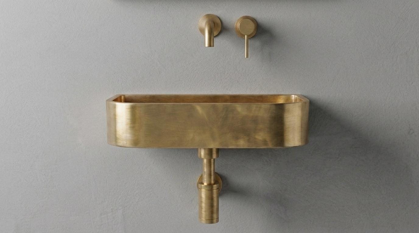 Antique Brass Sink - Wall Mounted Rectangular Basin, Custom Bathroom Vanity Washbasin - Powder Room Gold Sink, Floating Handcrafted Sink