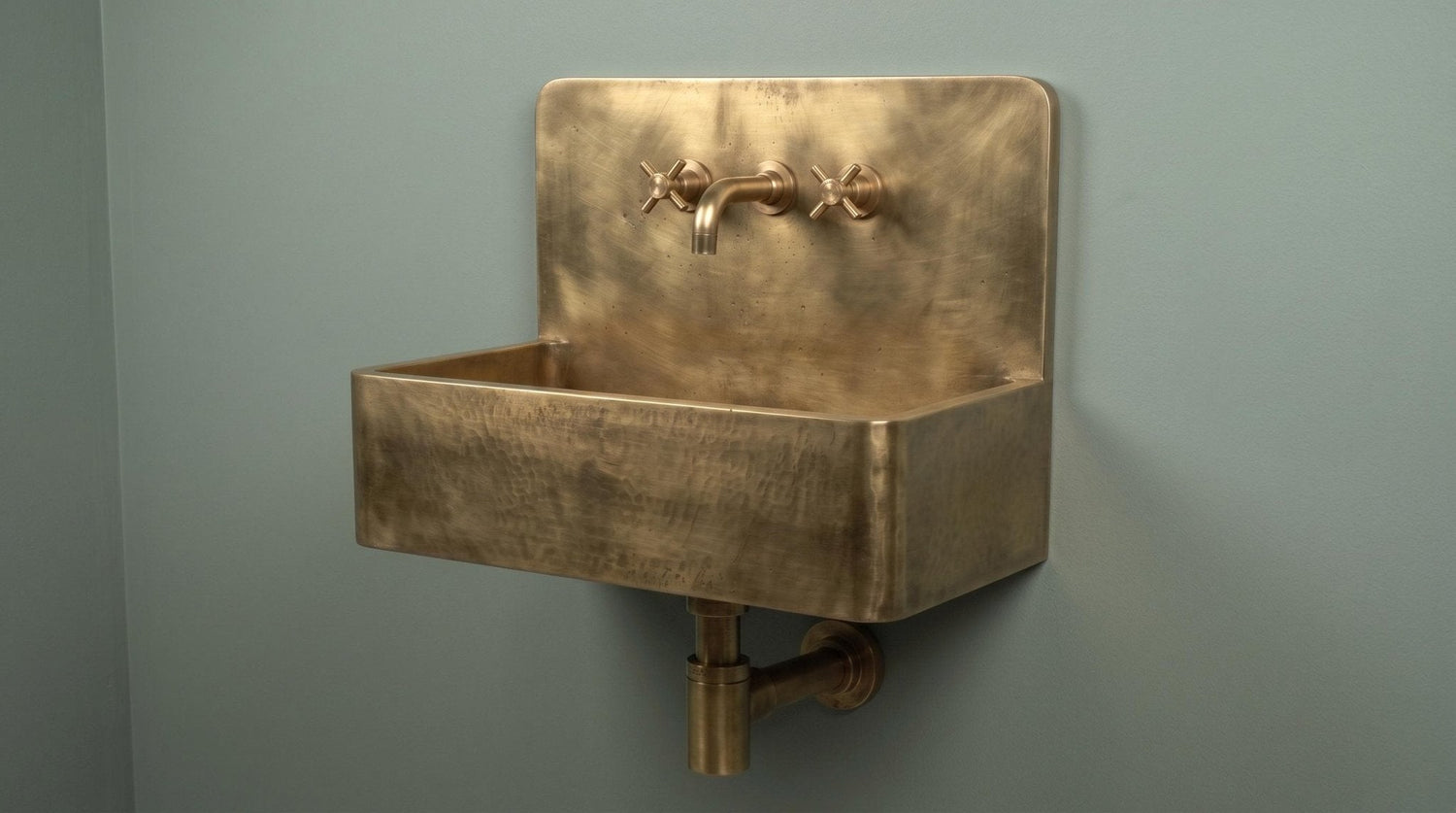 Antique Brass Wall Mounted Floating Sink, Smooth Rectangular Washbasin, Vintage Bathroom Vanity Basin, Rustic Sink