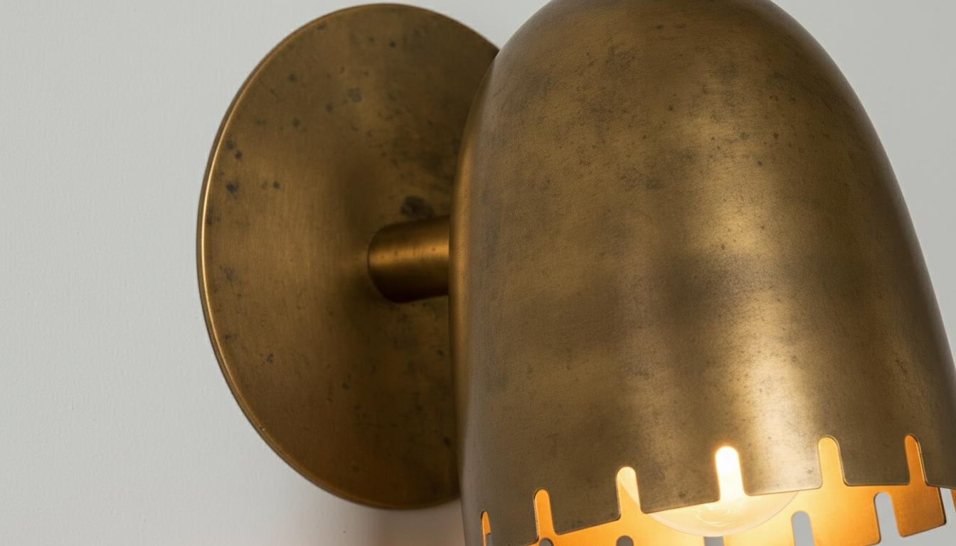 Antique Brass Wall Sconce - Mid-Century Cut Dome Lamp