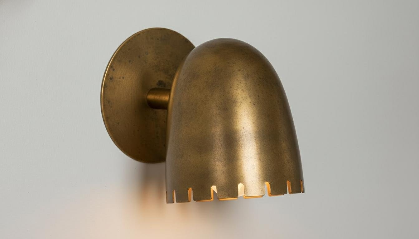 Antique Brass Wall Sconce - Mid-Century Cut Dome Lamp