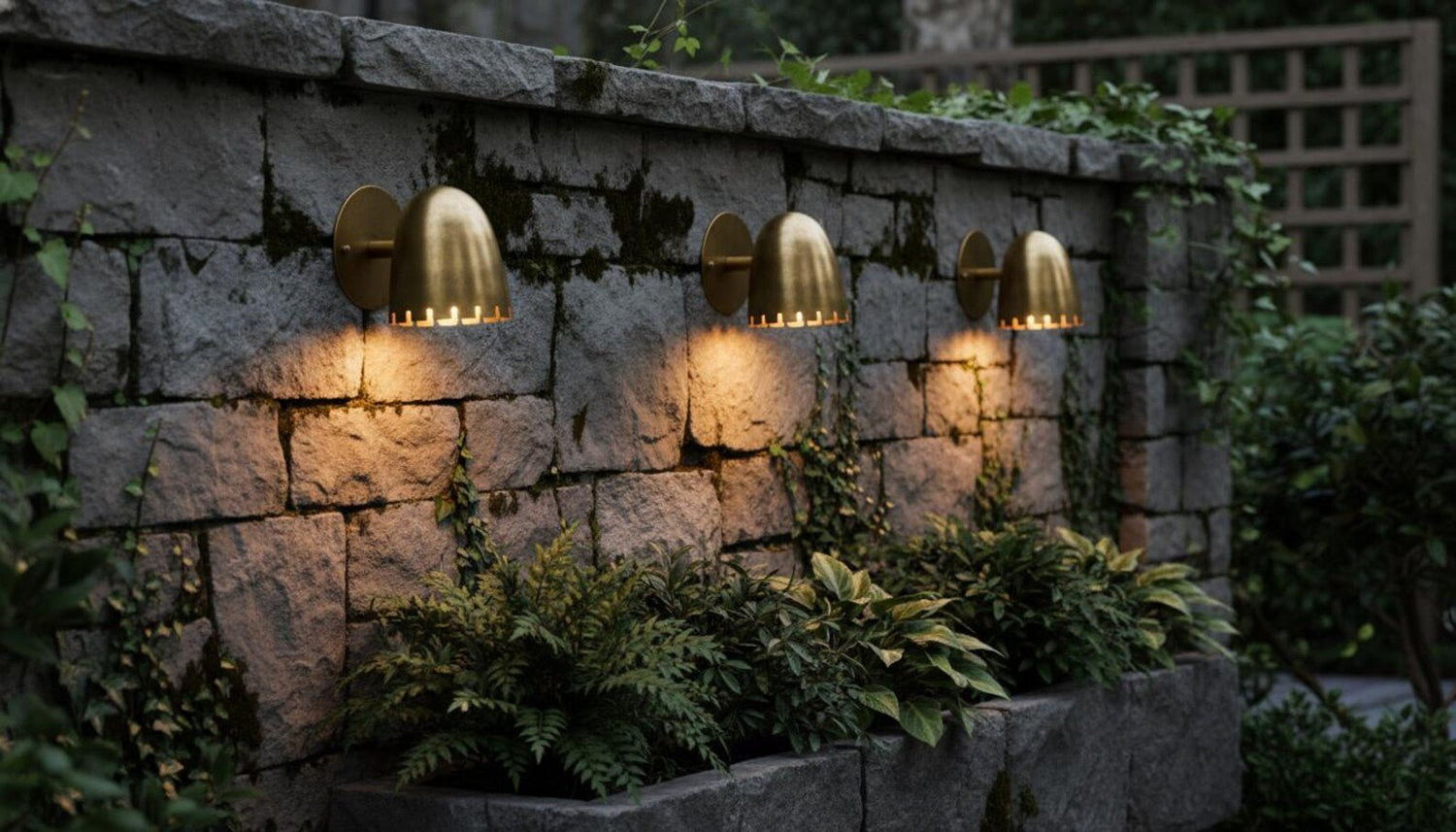 Antique Brass Wall Sconce - Mid-Century Cut Dome Lamp