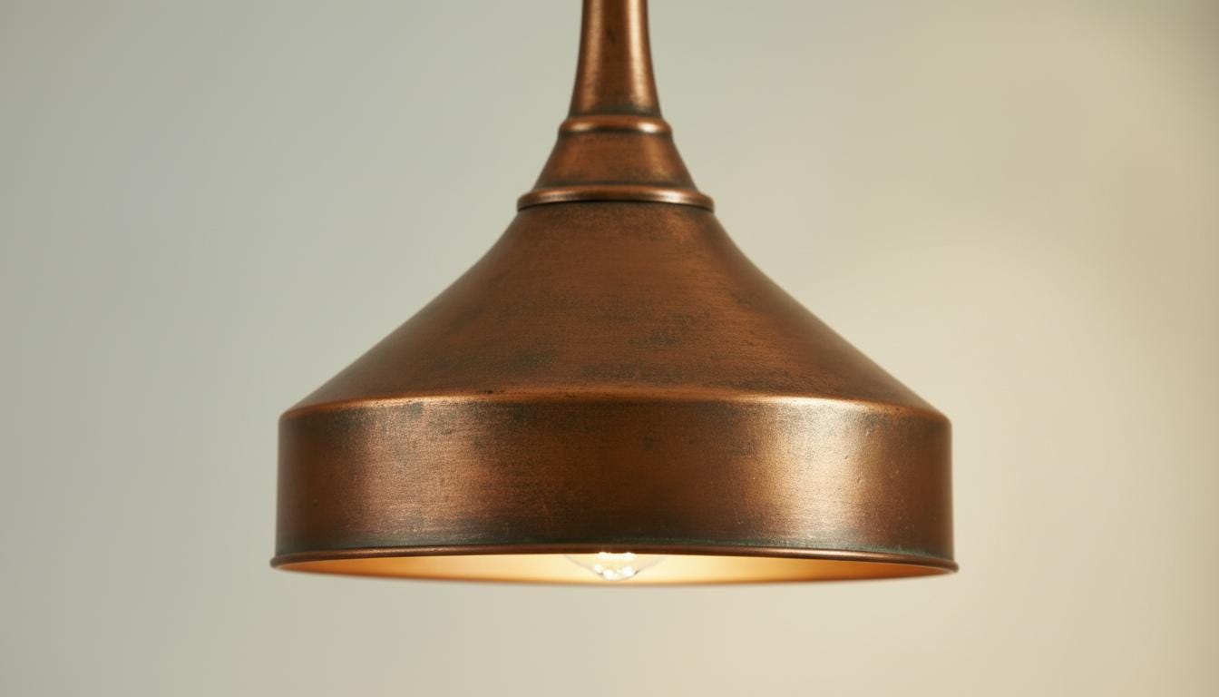 Antique Copper Dome Pendant Light - Rustic Vintage Ceiling Lamp