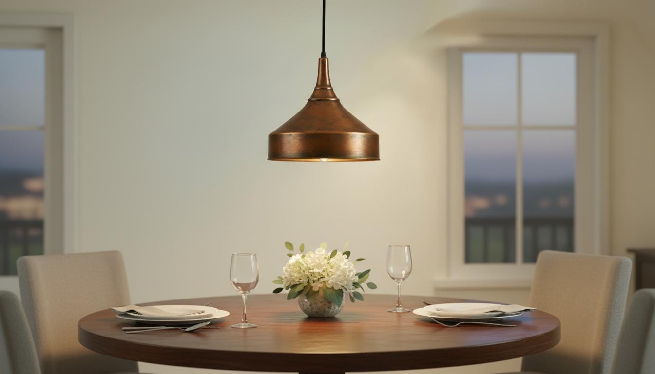 Antique Copper Dome Pendant Light - Rustic Vintage Ceiling Lamp