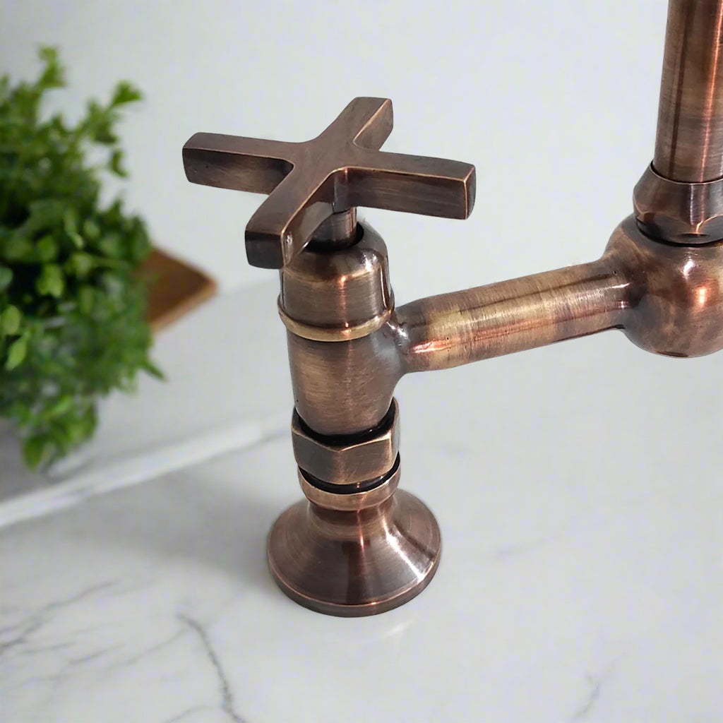 Antique Copper Bridge Kitchen Faucet