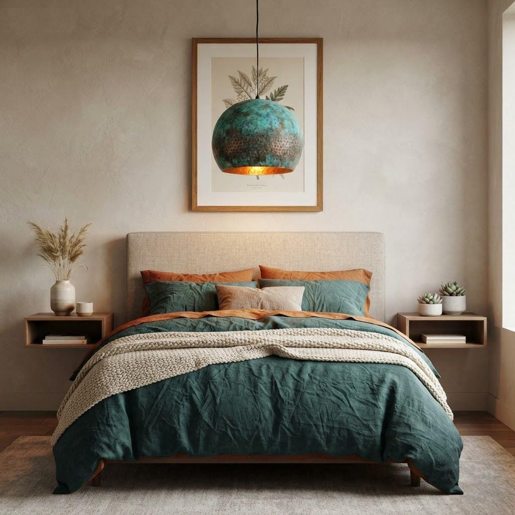 Antique Copper Hammered Pendant Light, Rustic Verdigris Hanging Lamp, Handmade Patina Ceiling Light, Kitchen Island Lighting